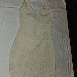 Shein Cream Textured Halter Bodycon Midi Dress Size Medium NWT